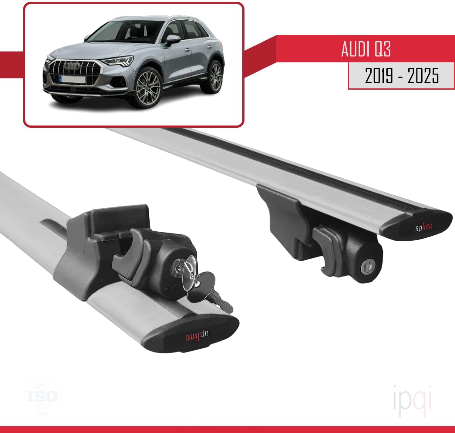 RE&AR Tuning for Audi Q3 2019-2020 Roof Racks Cross Bar with Keys Locks Alu Grey