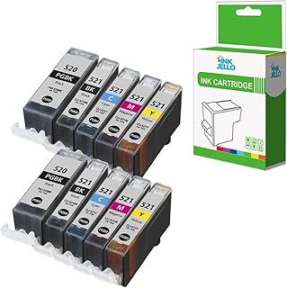 InkJello Ink Cartridge For Printer, Compatible With Canon Pixma iP3600 iP4600 iP4700 MP540 MP550 MP560 MP620 MP630 MP640 MP980 MP990 MX860 MX870 PGI-520/CLI-521 (BK, C, M, Y, 10-Pack)