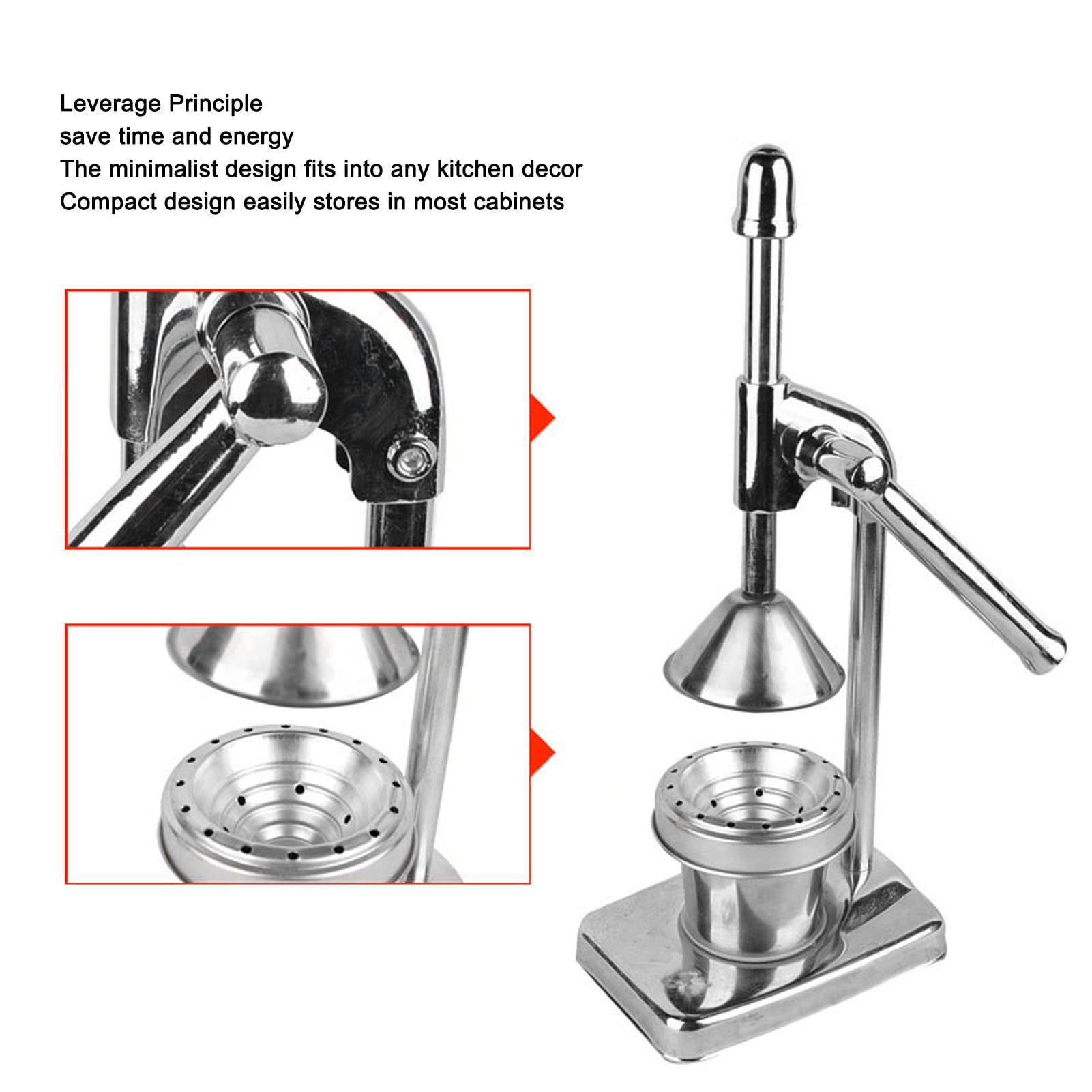 HEEPDD Manuelle Orangenpresse, Edelstahl Manueller Entsafter Hoher Hebel Ergonomischer Gummigriff Manuelle Orangenpresse mit Praktischem Verfahren Zum Auspressen Weichhäutiger Früchte