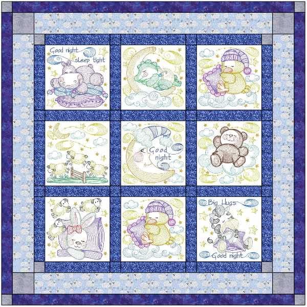 Material Maven Quilt Kit Goodnight Moon and Stars Baby Boy/Pre Cut Ready to Sew/Finished Embroidery