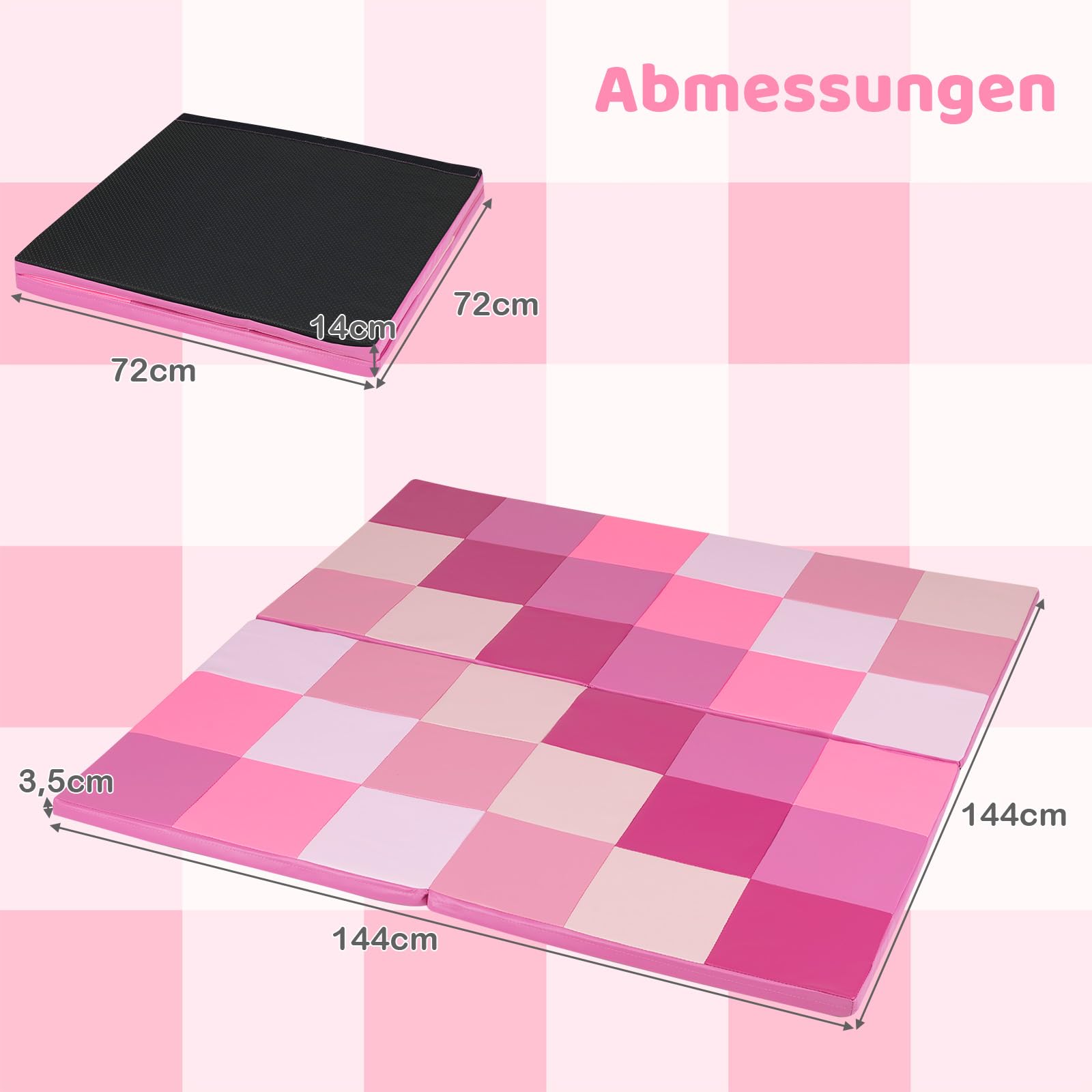 COSTWAY 2 teilige Krabblematte Baby faltbar, 144 x 144 cm Spielmatte mit Kletterverschluss, Bodenmatte aus Kunstleder & Schaumstoff, Spielteppich rutshfest für Kinderzimmer (Rosa)