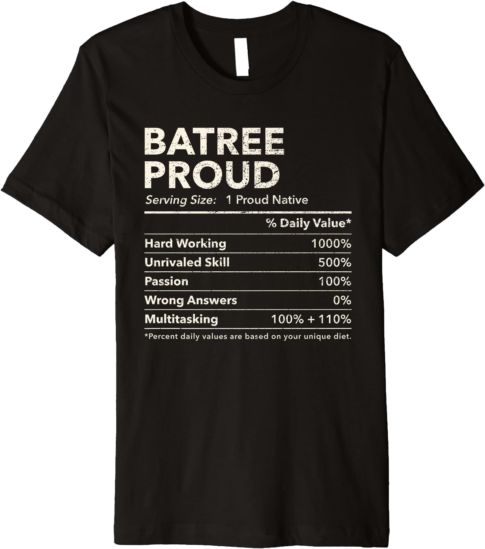 Batree, Louisiana Proud Nutrition Facts Premium T-Shirt