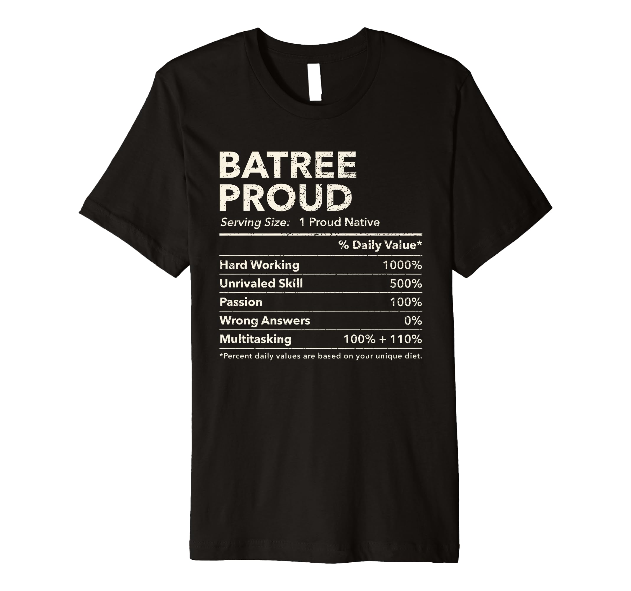 Batree, Louisiana Proud Nutrition Facts Premium T-Shirt