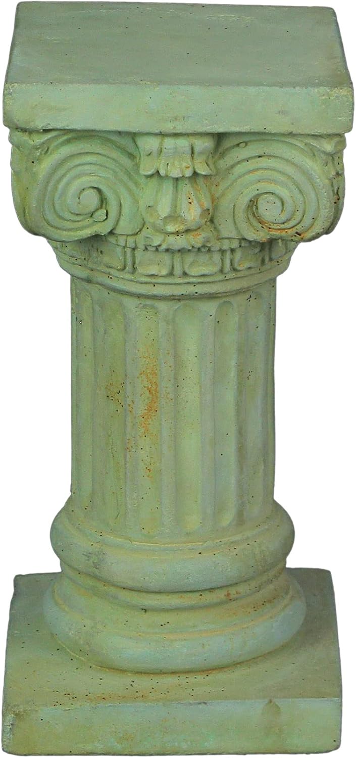 Things2Die4 Verdigris Finish Solid Concrete Roman Ionic Column Pillar Mini Statue Pedestal 8.25 Inches High