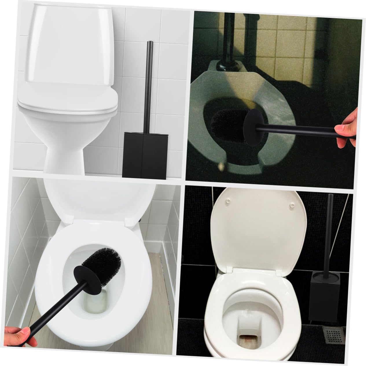 Escobilla de Baño y Soporte 2 Juegos Aluminio Plástico Limpieza WC | Montaje sin Perforación, Mango Largo Ergonómico, Cerdas Suaves para Hoteles y Baños Domésticos