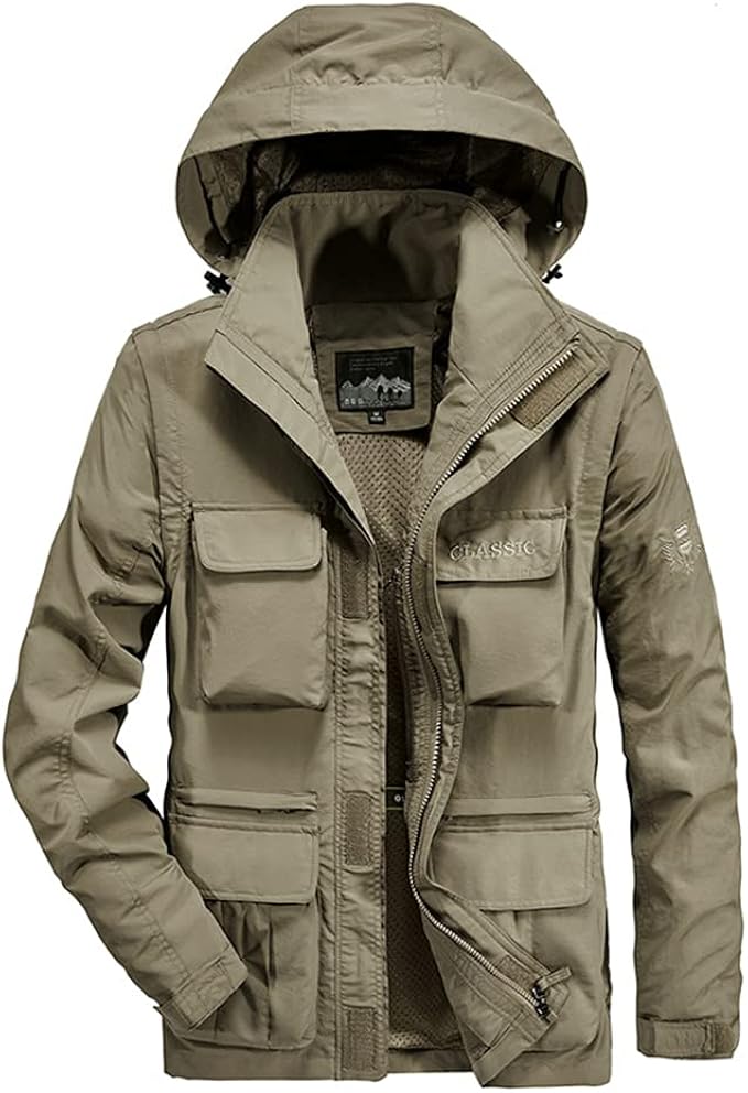 Amazon Co Jp Huaming アウトドアジャケット メンズ オールシーズン 登山服 クライミングジャケット タクティカル ミリタリー マウンテンパーカー ブルゾン 多機能登山服 おしゃれ 裾 フード取り外す 上着 通気 ファッション