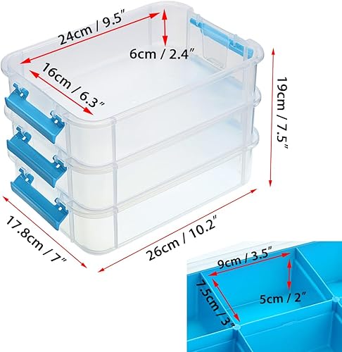 Miniatura 2 de JUXYES Caja de Almacenamiento Apilable Transportable de 3 Niveles con Bandeja Dividida, Contenedor Apilable Transparente con Tapa con Asa y Pestillo