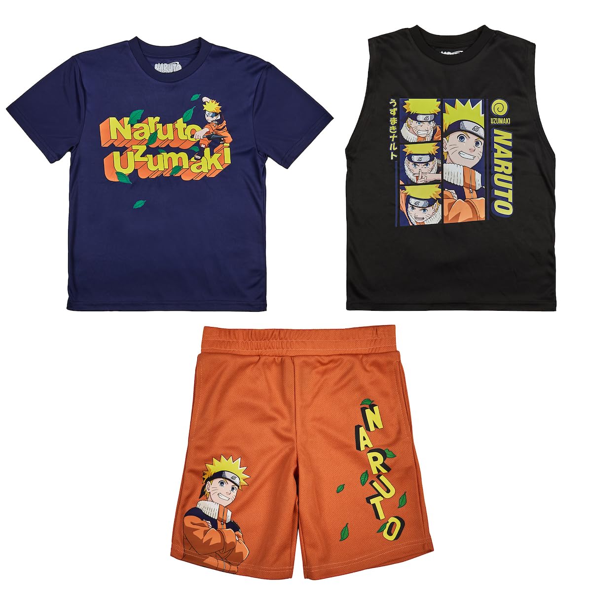 Bioworld3-Pack Boy's Short Sleeve Tee, Muscle Tank, Athletic Shorts Set