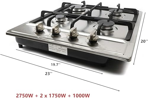 Miniatura 3 de Estufa de gas Gas Gas GLPG, Quemador de estufa de vidrio templado, 4 quemadores, parrilla de gas integrada (4 quemadores, 23 x 20 pulgadas)