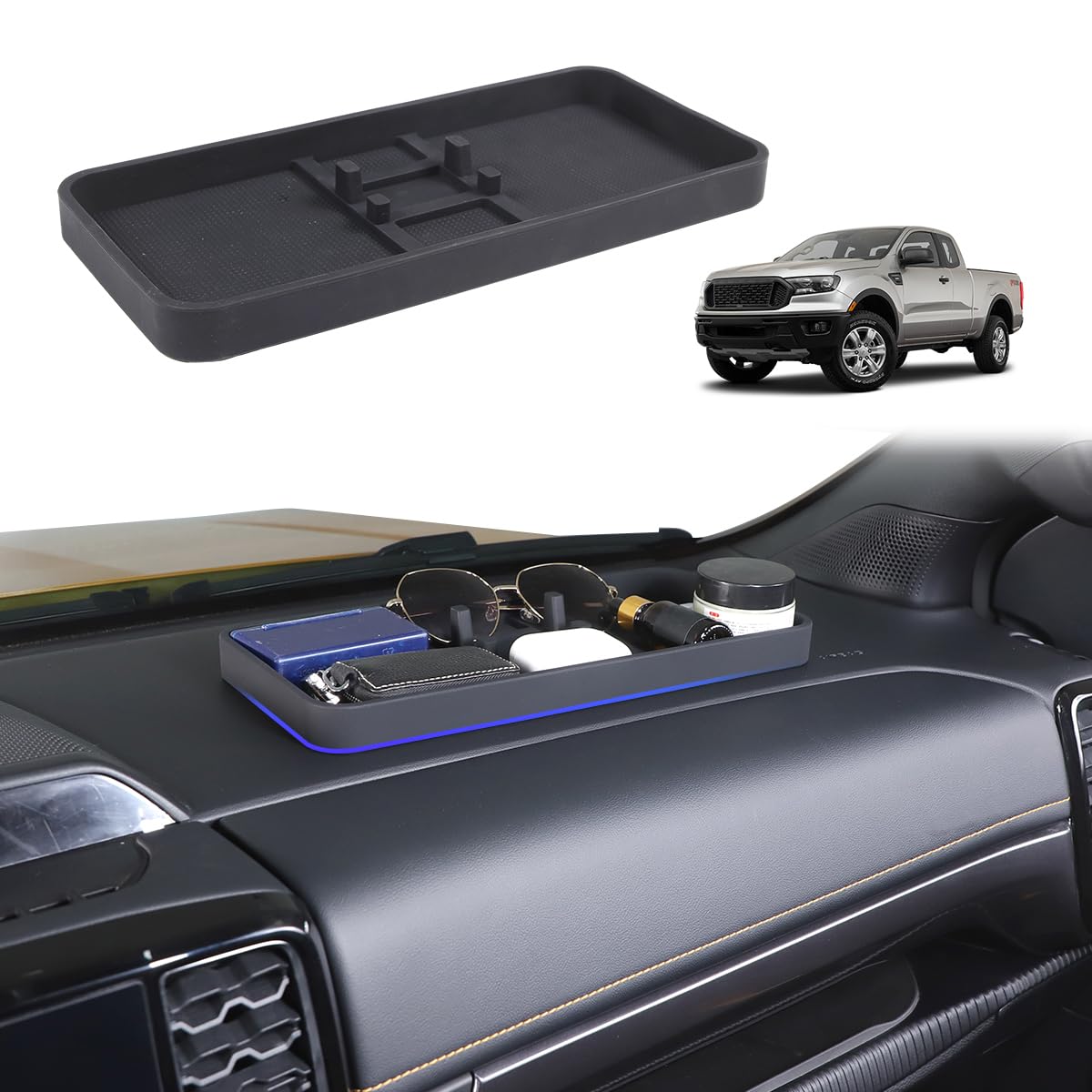 Plateau de rangement pour tableau de bord auto résout le désordre des clés et téléphones de votre Ranger