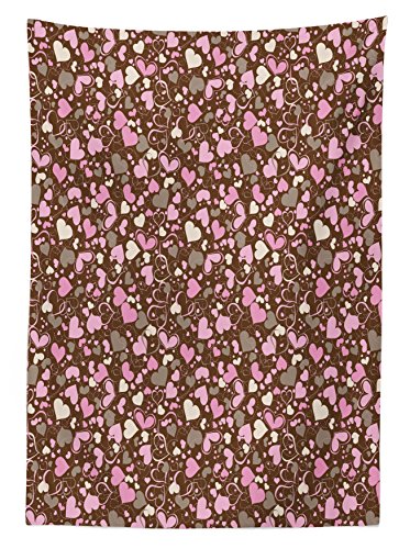 Lunarable Hearts Tablecloth, Surrealism Inspired Valentines Day Illustration Dotted Lines Swirls And Hearts, Dining Room Kitchen Rectangular Table Cover, 60" X 84", Brown Cream #TOP1