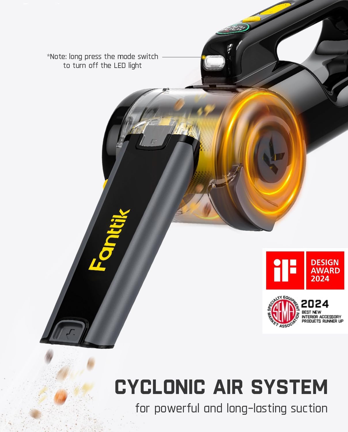 Fanttik Fold V10 APEX Pivot Cordless Car Vacuum, 17000Pa Handheld Vacuum Suction Power, Smart LED Display, Portable for Car Home Pet (Deluxe with Flexible Hose&Pet Brush) - Image 6