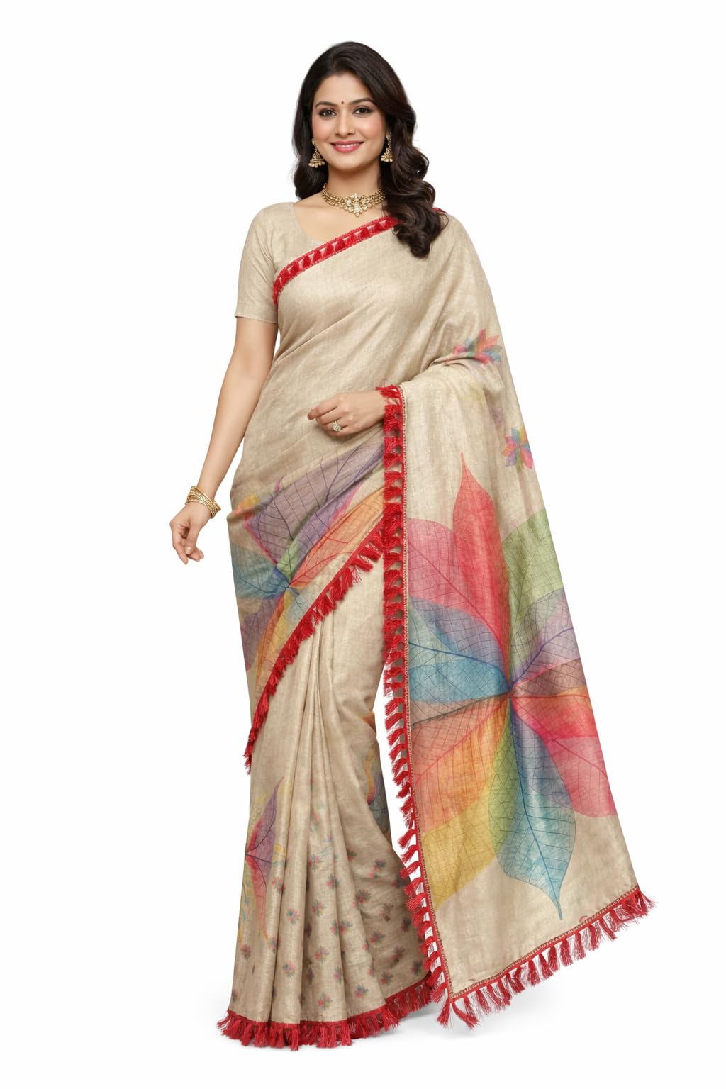 D&K BOUTIQUE Women's Chanderi Silk Blend Saree with Matching Unstitched Blouse Piece | Soft Floral Printed Designer Saree | Lightweight Traditional Ethnic Wear for Festive, Wedding-picture-44