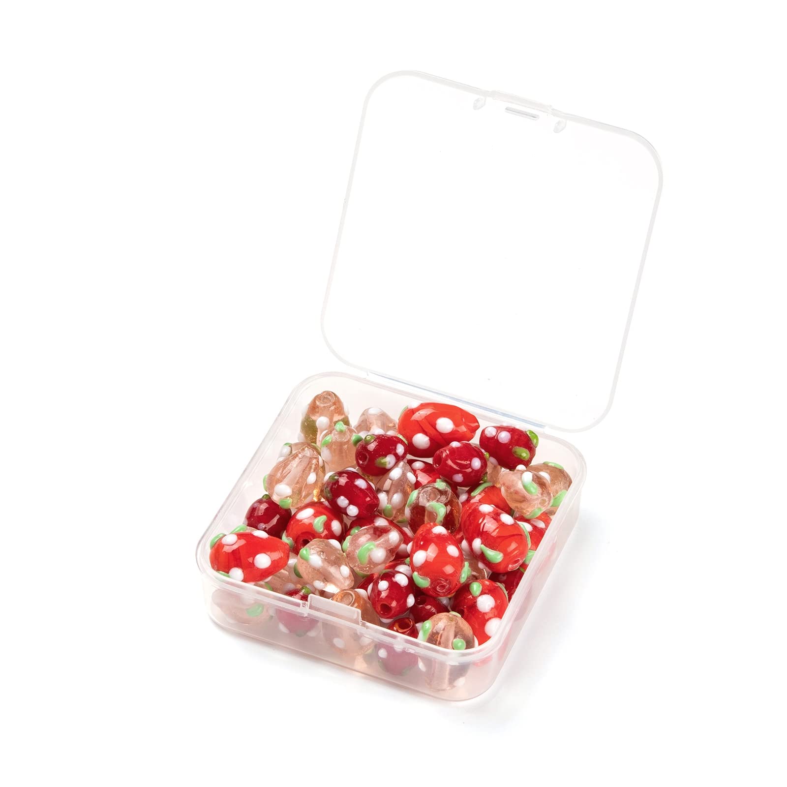Pandahall 60 Perline In Vetro Lampwork A Tema Frutta - Fragola, Ciliegia, Ananas - Miste, Per Creazione Gioielli Fai-da-te