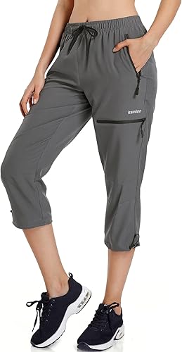 Ksmien Pantalones Capri de Senderismo Ligeros para Mujer de Secado Rápido Entrenamiento Cargo Capris Resistente al Agua UPF 50+ Bolsillos con