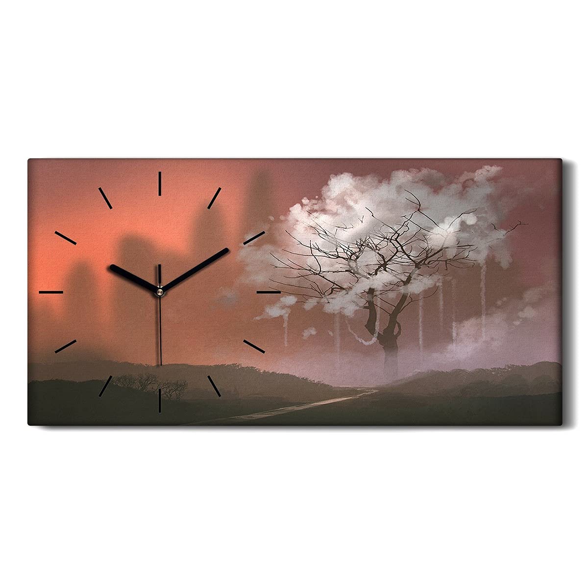 Horloge sur toile salon tableau moderne arbre abstrait decoration murale 60x30