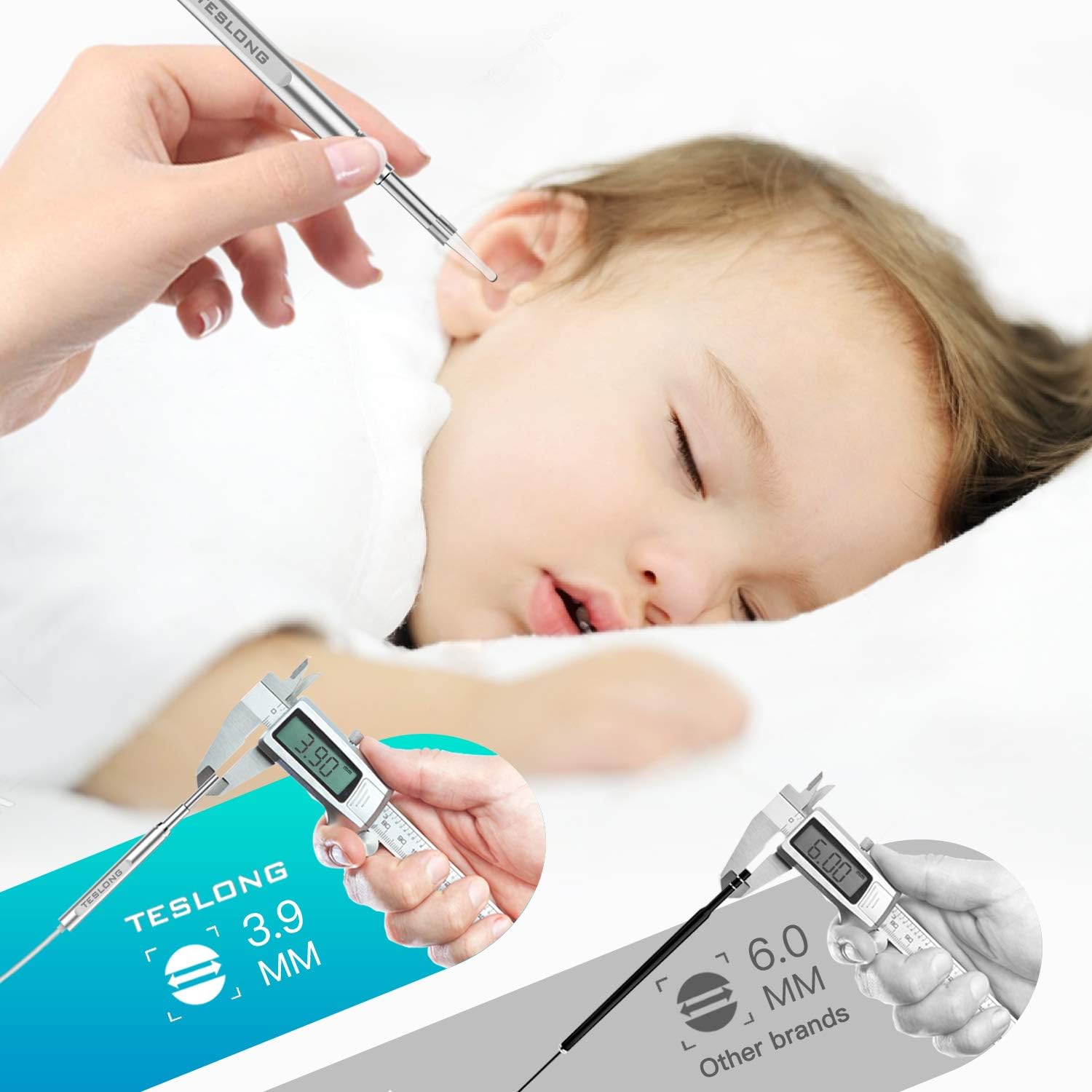 Teslong Ultra Thin Otoscope, 3.9mm HD Visual Ear Cleaner Ear Scope Camera with 6 LED Lights, Earwax Cleaning Tool and Washable Speculum Tips, Works with Android, Winows, Mac & Linux