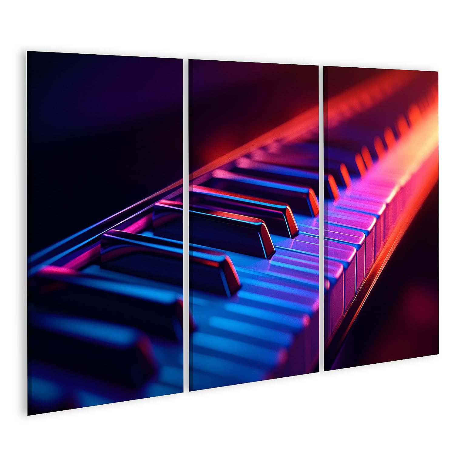 islandburner Prime Quadro su tela, tasti luminosi per pianoforte in colori al neon per sala musica, amanti della musica, negozio di musica, immagini da parete