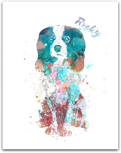 Vista 3 de Regalo personalizado para perros y amantes de los perros. Estilo acuarela. (lienzo enmarcado de 20 x 25 pulgadas, Golden Retriever)