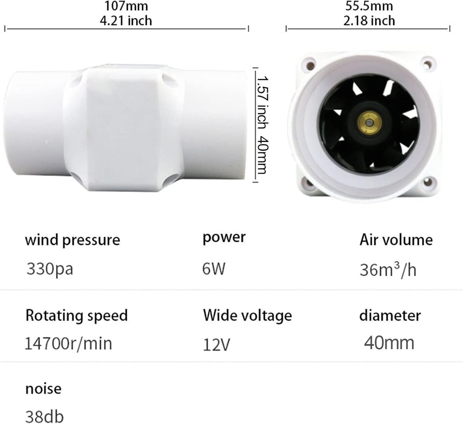 Inline Axial Mini Fan ABS Duct Fan, 2IN/20-50MM Quiet Bathroom Exhaust Ventilation Blower Ducting Fan for Hydroponics, Grow Room, Tents, Greenhouse (Color : Normal Power, Size : 6W-40MM)