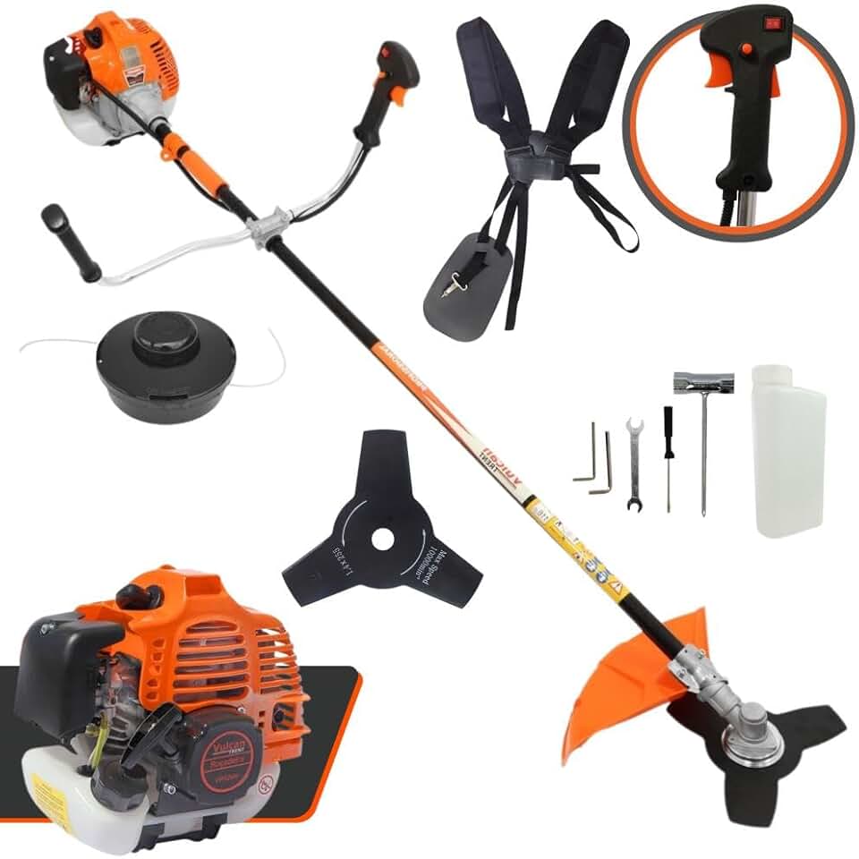 Roçadeira Lateral Vulcan Vr520h 2 Tempos 52cc 2,5hp À Gasolina Para Trabalho Pesado + Lâmina 3 Pontas e Carretel