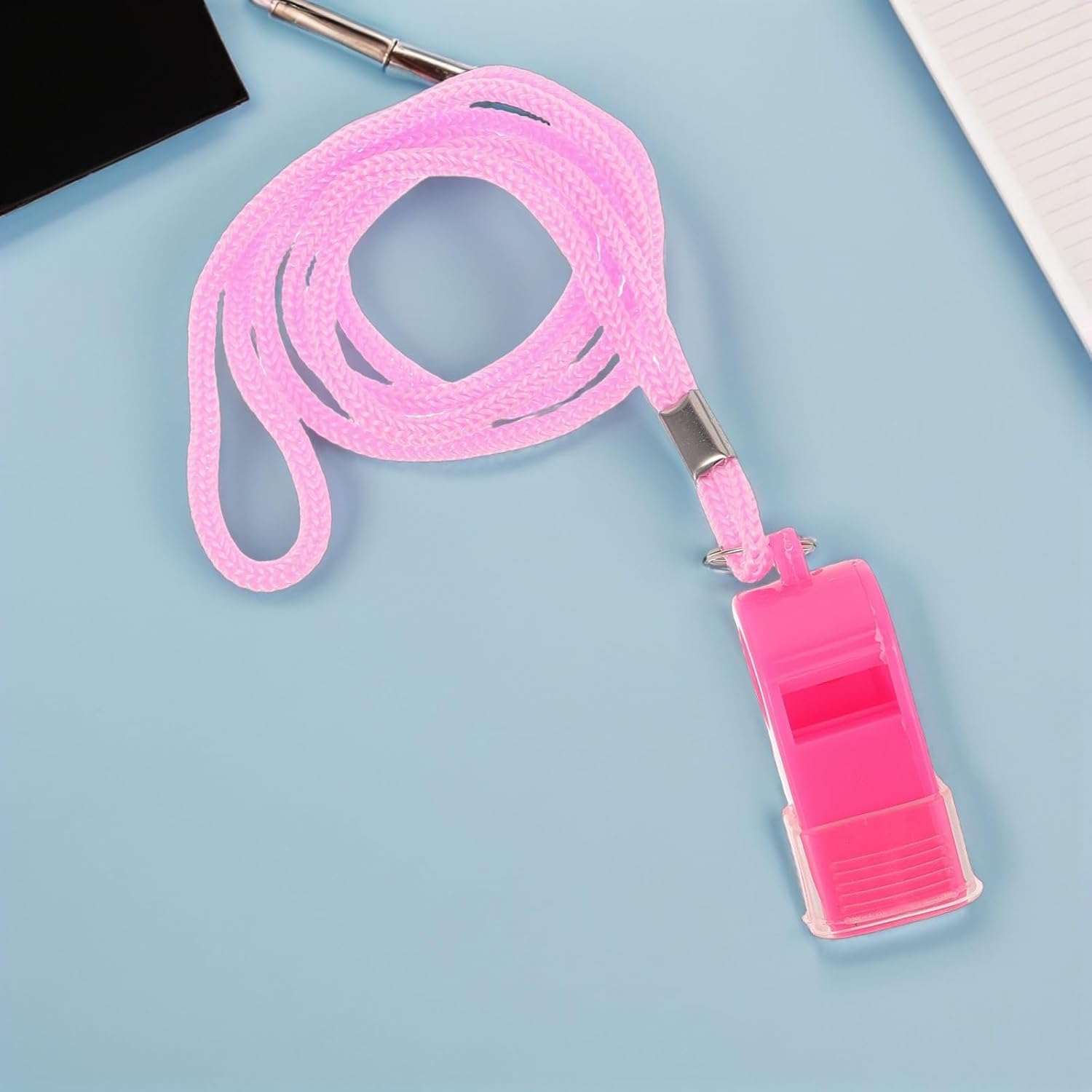 ARTIBETTER 6pcs Pink Plastic Sport Whistles with Lanyard Loud High-pitched Safety Whistles for Dog Training and Basketball Games for Coaches and Event Leaders