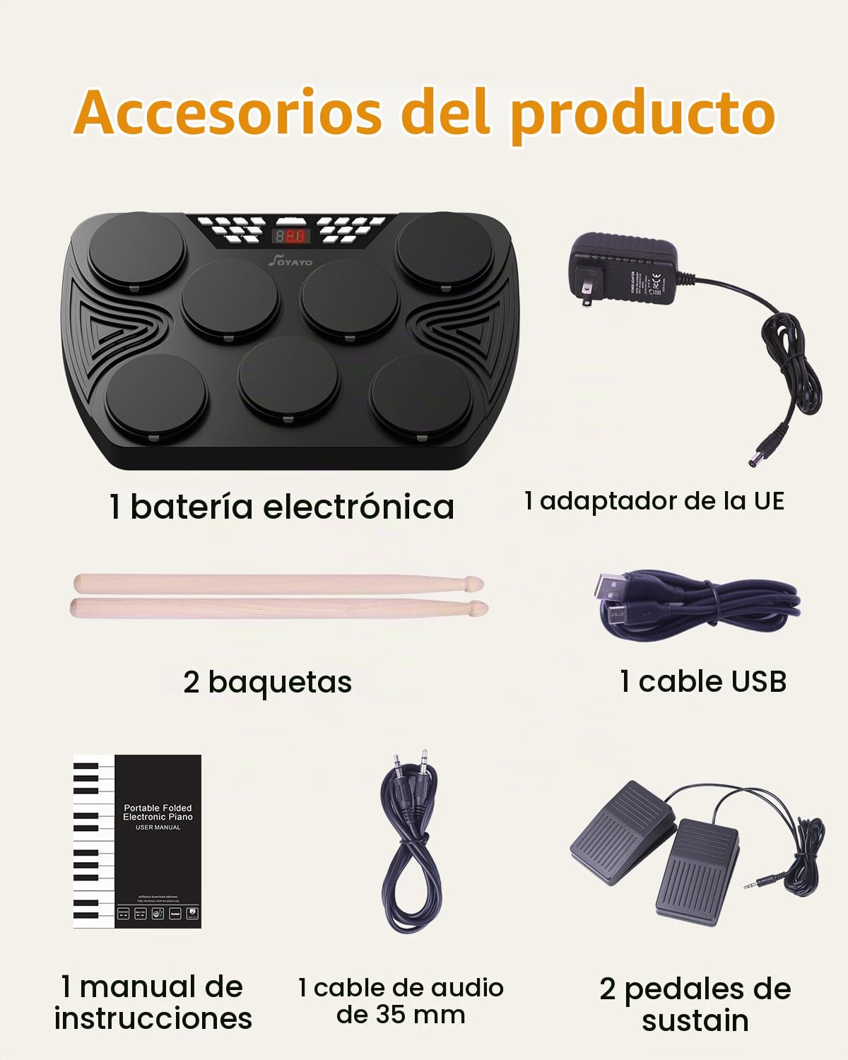 Batería Electrónica, Tambor Digital Enrollable Portátil con Panel Digital Altavoces Integrados Soporte de Conexión de PC, Regalo ideal para Adolescentes y Principiantes Adultos
