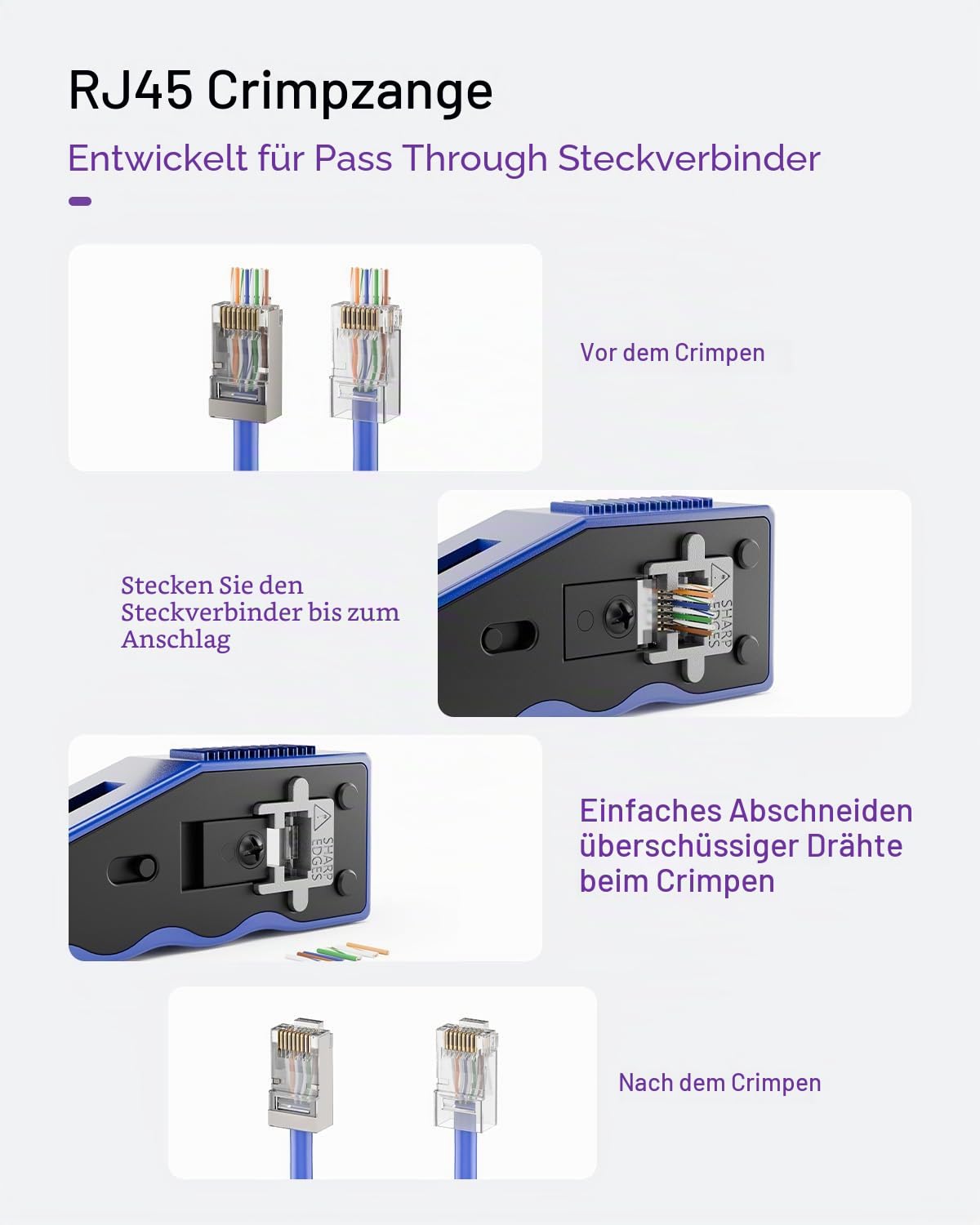 VCE Professionell Netzwerk Werkzeug, RJ45 Crimpzange Netzwerkkabelzange