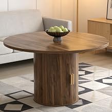 Extendable Dining Table, Modern Circle Kitchen Table for 4 to 6 People, Rustic Dining Room Table with Storage Shelf, Extendable Table Top, Extendable to Oval, 110-150 cm,Pedestal Base