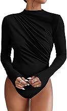 SweatyRocks Women's Bodysuit Mock Neck Casual Ruched Long Sleeve Jumpsuit