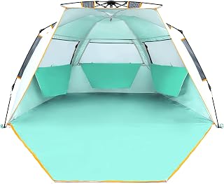 Wolfwise Instant Beach Tent Sun Shelter with Zippered Extendable Porch for Privacy, Portable Beach Tents with Carrying Bag, Easy Setup Pop up Shade for 3-4 Person, 85 x45x49 in, Mint Green