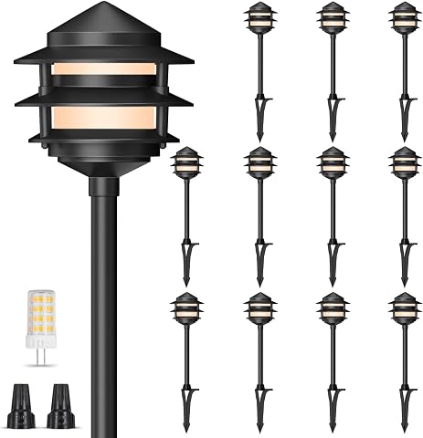 Gardencoin Pagoda Low Voltage Landscape Pathway Lights, 12V Outdoor LED Path Lig