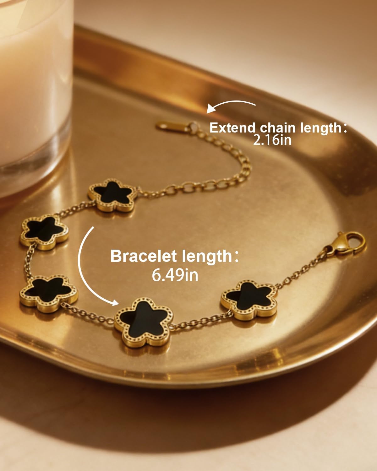 18K Gold Plated Bracelets for Women Non Tarnish, Golden/Red/White/Black Four Leaf Clover Bracelet Charm Bracelets for Women Trendy Valentines Day Gifts for Her - Image 5