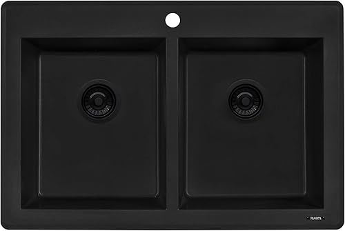 Ruvati RVG1388BK - Fregadero de cocina compuesto de granito de montaje superior de 33 x 22 pulgadas, color negro medianoche