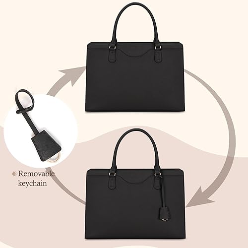 Miniatura 8 de Bolsa para laptop para mujer, 15.6 pulgadas, impermeable, de piel, bolsa de mano para computadora, negocios, oficina, trabajo, maletín de gran