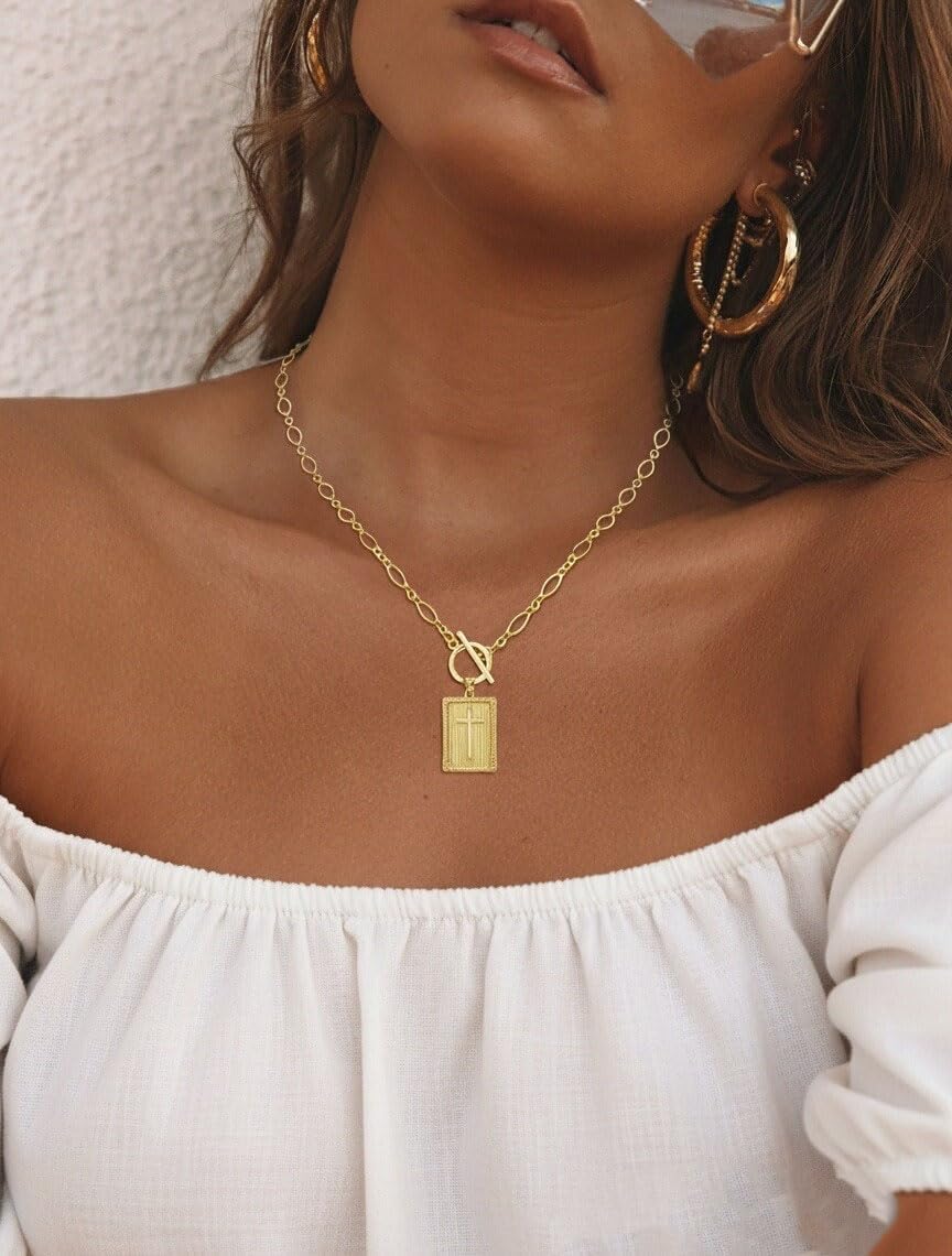 Cross Necklaces for Women, Paperclip Cross Pendant Necklace Toggle Clasp Cross Charm Necklace Dainty Gold Necklaces for Women Trendy Baptism First Communion Religious Jewelry Gift for Faith - Image 2