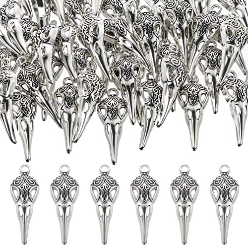 Benospace 50 Pcs Raven Skull Charm Pendant Alloy Crow Skeleton Bead Tibetan Style Bird Skull Head Accessories For Diy Halloween Necklace Bracelet Earring Jewelry Making Crafting Decoration Collection #TOP12