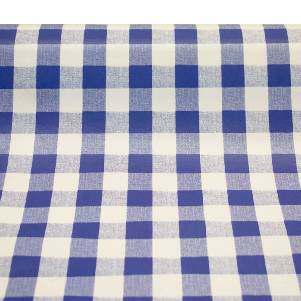 Mantel de Hule con Estampado de Cuadros, Composición PVC y Base de Algodón, Azul, 140 x 2000 cm