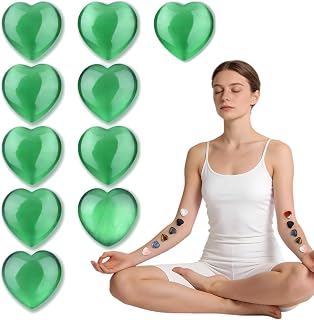 10PCS Heart Crystal Collection - Different Natural Gemstones for Chakra Healing & Meditation - Polished Pocket Stones, Perfect for Beginners