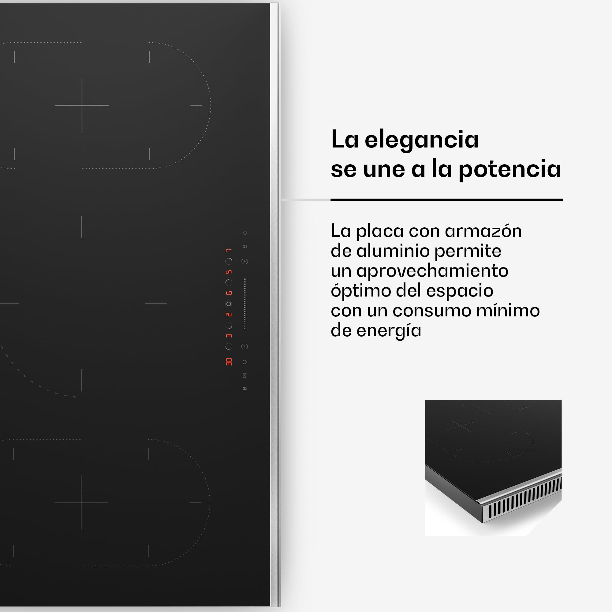 Klarstein Verosteel Placa Inducción 90cm - 5 Zonas, 12200W Boost, Control Táctil, Temporizador, Bloqueo Infantil, Indicador Calor Residual, Cocina Inducción, Vidrio Negro