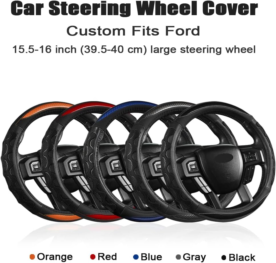 GIANT PANDA Car Steering Wheel Cover for Ford F150 F250 F350 Expedition 15.5-16 inches - Red