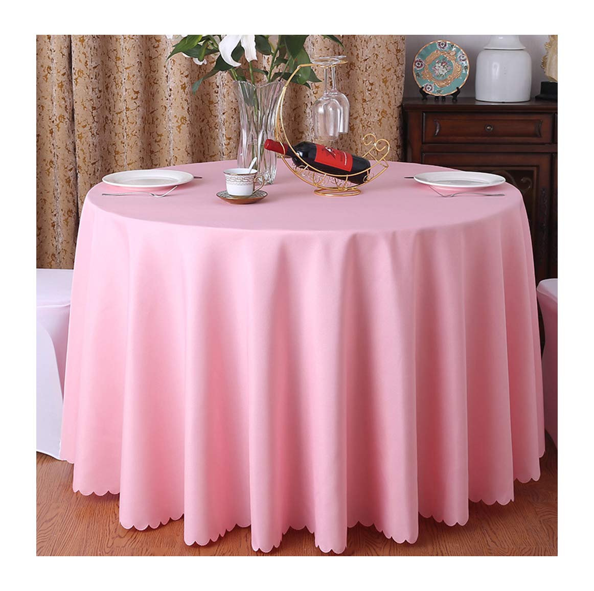 CIEEIN CIEHT Polyester Tablecloths Table cloth Tablecover Table Covers Round Hotels Restaurants Wedding Party Washable Simple Pink 160cm