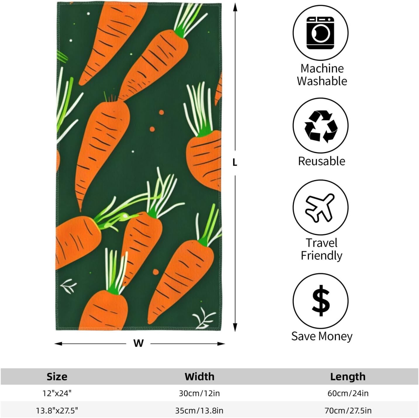 Happy Carrot Print Hand Towels for Kitchen, Decorative Bathroom Towels Decor Farmhouse Cute for Men Women Gifts