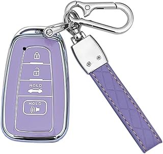 Key Fob Case Cover Compatible With Toyota 2018-2022 Camry Rav4 Highlander Avalon C-Hr Prius Corolla Gt86 Prius Accessories, Material Tpu Soft Case Full Protection, Key Fob Shell Cover (Purple)