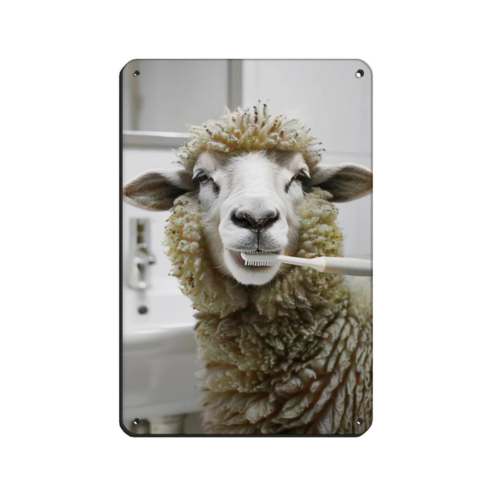 Sheep Brushing Teeth, Hilarious Bathroom Art Tin Sign Vintage Metal Pub Club Cafe Bar Home Wall Art Decoration Poster Retro 8x12inch(20x30cm)