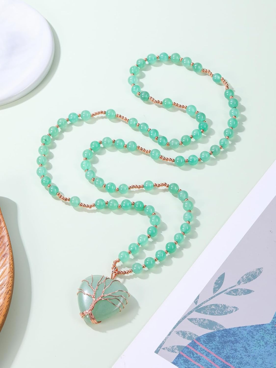 Top Plaza Healing Crystal Amethyst Necklace Natural Stone Beads Life Tree Wire Wrapped Teardrop Gemstone Pendant Jewelry for Women Mom - Image 5