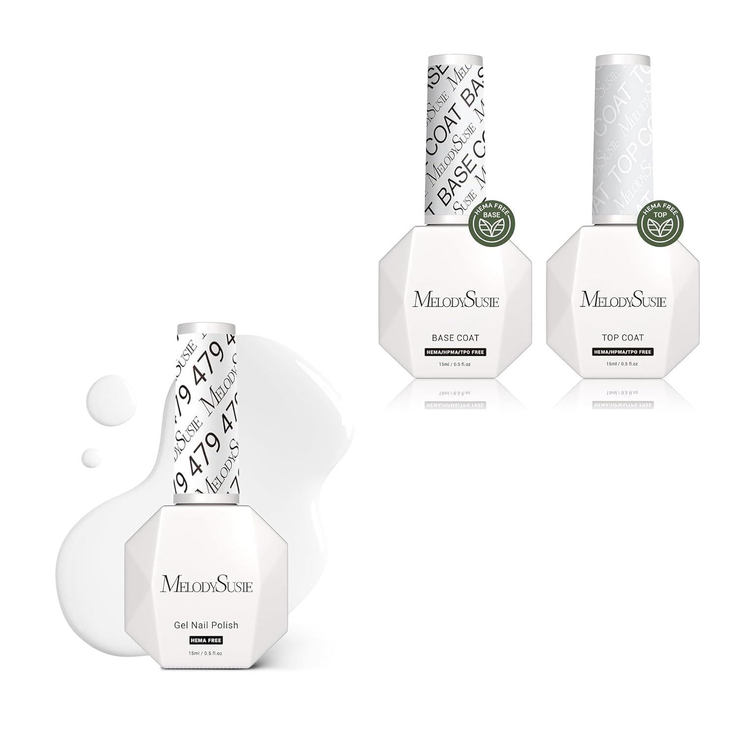 MelodySusie Hema Free Gel Nail Polish, 0.5 Fl Oz Thick White Gel Polish Hema Free Gel Polish Base and Top Coat Set