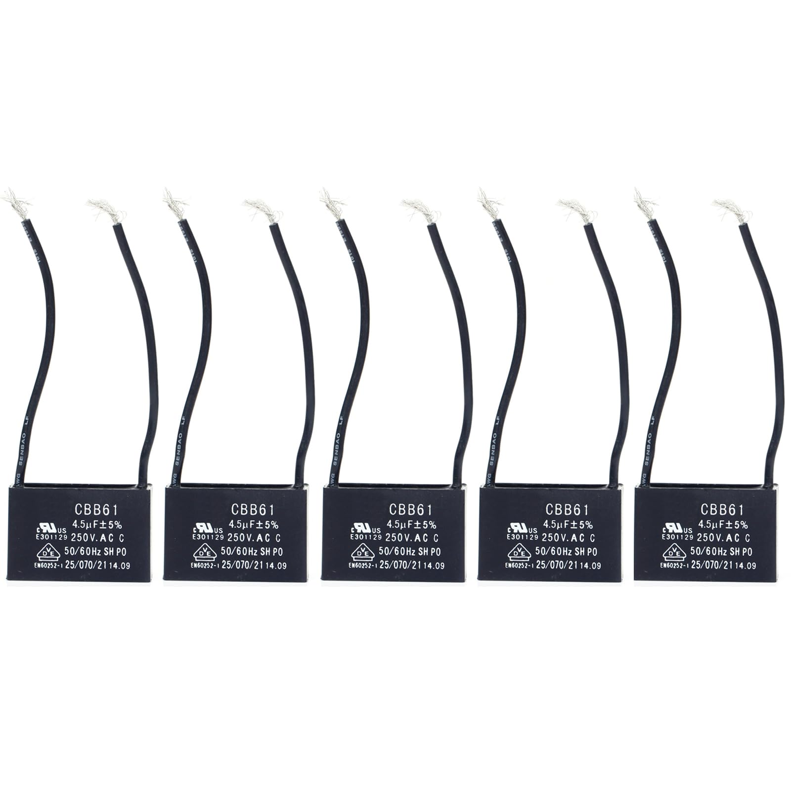 GAOHOU5Pcs 4.5uf 2-Wire Ceiling Fan Capacitor CBB61 4.5uf 250V AC 50/60 Hz Power Relay Start Capacitor for Floor Fan Hoods