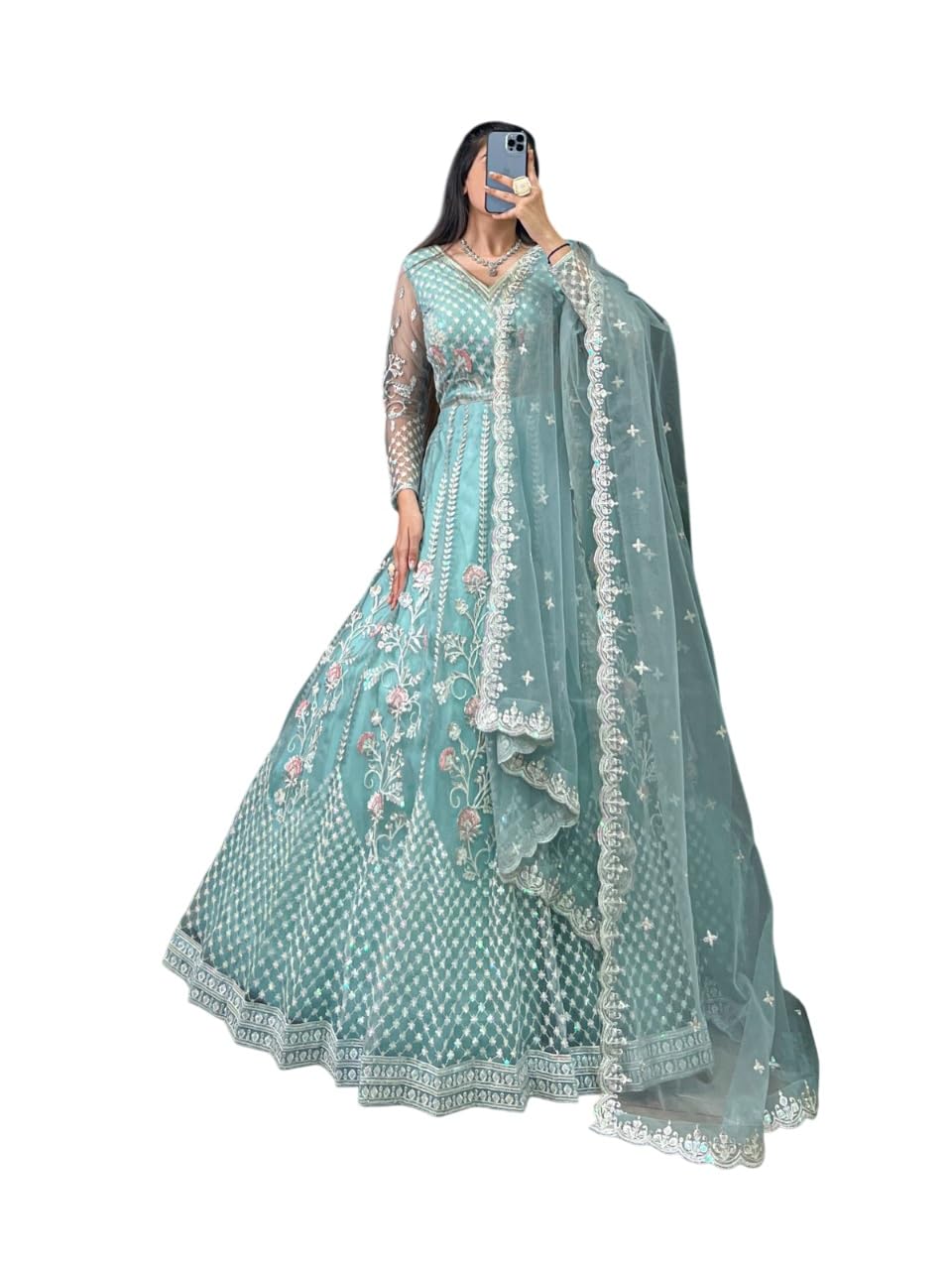 julee Women's Net Embroidered Semi-Stitched Gown Plus Gown-GEM-01-picture-47