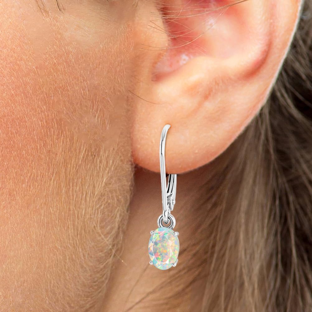 GOODSTONE JEWELS Multicolor Fire Opal Dangle Drop Earrings for Women Oval Shape | Leverback Earrings | 925 Sterling Silver & Yellow Gold Plated Hypoallergenic Minimalist Jewelry | October Birthstone Jewelry Gift for Her